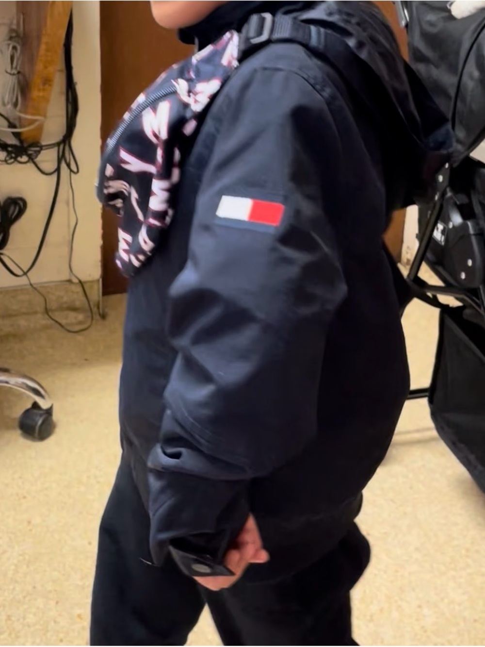 Tommy Hilfiger Navy Hooded Shirt Jacket with Flag Patch